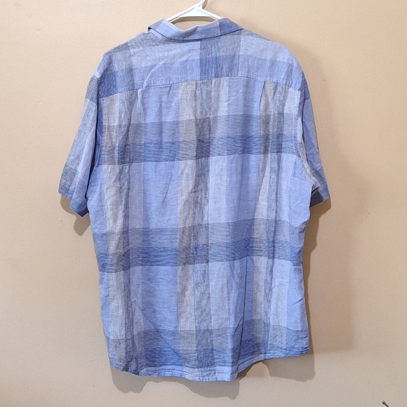 Tasso Elba Island Linen Blend Blue Plaid Short Sleeve Shirt - Picture 3 of 3